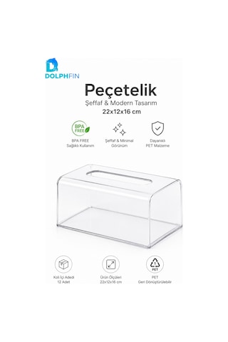 Şeffaf Pet Peçetelik Kutu Mendil Kutusu Masaüstü Peçete Dispenseri 22x12x16 Cm Seffaf