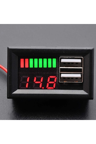 USB Soketli Voltmetreli Akü Kapasite Göstergesi 12V Pil uyumlu