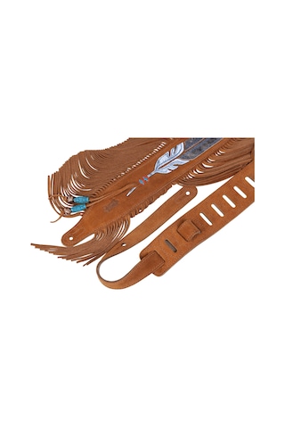 Levy's Leathers 2.5 "kızılderili İlham Veren Tüy Ve Saçak Tasarımlı Süet Gitar Kayışı Bal Kahverengi Renk Ms17aıf-004