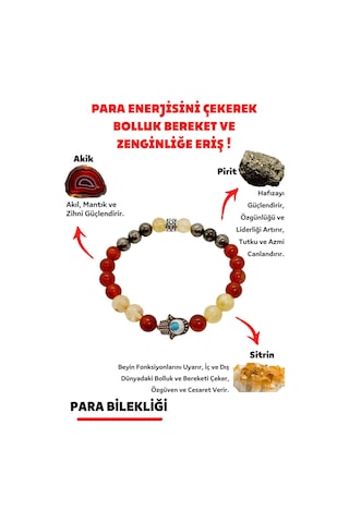 Gümüştel El Sanatları Para Bereket Ve Zenginlik Doğal Taş Tılsım Bilekliği Pirit Sitrin Akik Doğaltaş Kadın Erkek Bileklik Çok Renkli