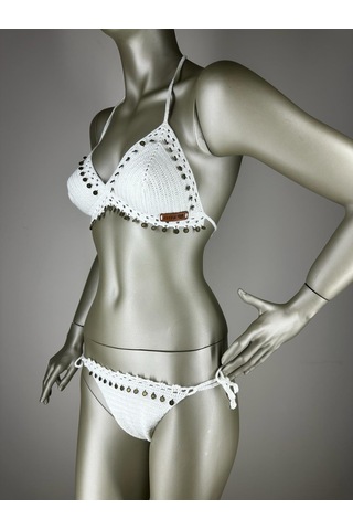 İvita Kırık Beyaz Pul Detaylı Çok Tarz El Yapımı Tığ Örgüsü Bikini