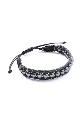 Yuvarlak Hematit Doğaltaş Erkek Bayan Makrome Bileklik