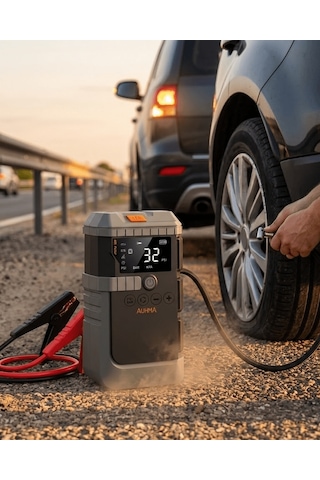 Araç Akü Takviye Powerbank Lastik Şişirme Kompresörü Led Işıklı Çok Fonksiyonlu Acil Durum Cihazı Aklby-bsva5