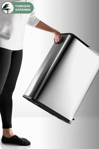 Primanova Dikdörtgen Paslanmaz Çöp Kovası 40 Litre - Inox Inox