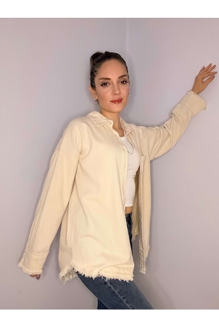 Ali Butik Krem Püskül Detaylı Keten Gömlek Krem