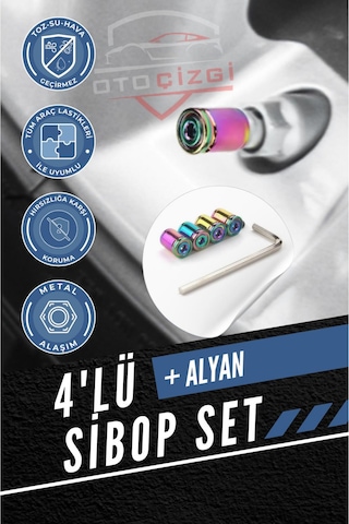 Renkli 4 Lü Sibop Kapak Seti Araba & Motosiklet Uyumlu, Alüminyum, Hava Kaçağını Önler - Fuşya