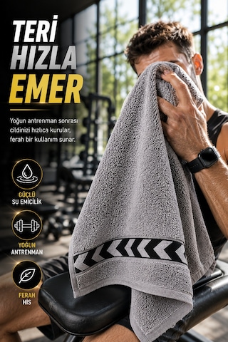 Gri 30x100 Cm %100 Pamuk 450 Gsm Spor Havlusu Fitness Gym Boks Tenis Golf Yüz Havlusu Yıkanabilir