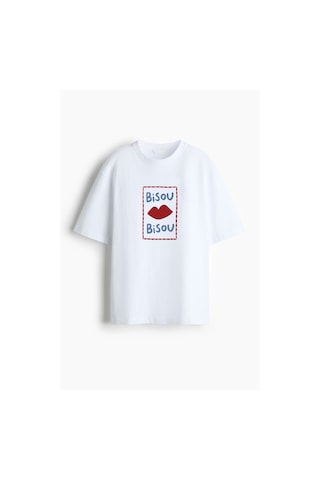Kadın Premium Kumaş Baskılı Pamuklu Oversize T-shirt Ekru