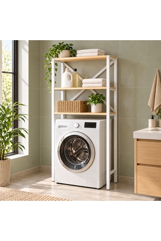 Çamaşır Makinesi Üstü Raf 3 Raflı Metal Banyo Düzenleyici 75 30 150 Cm Beyaz