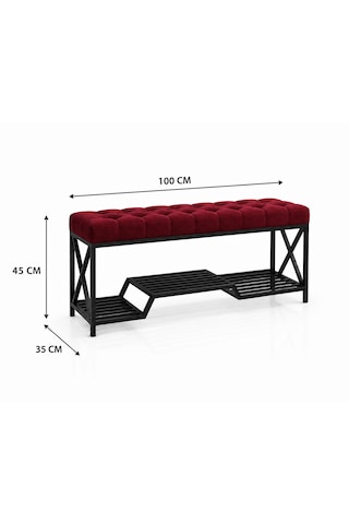 Siyah Metal Bench Ayakkabılık Bank, Kapı Girişi Puf Ayakkabılık Bordo