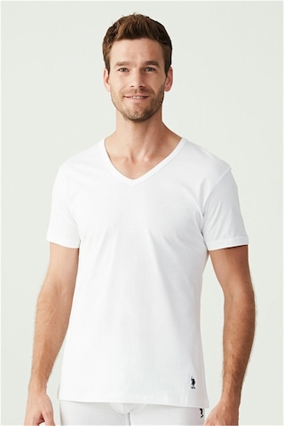 U.S. Polo Assn. U.s Polo Assn. 80199 Erkek 2 Li Kısa Kol V Yaka Atlet -beyaz Beyaz