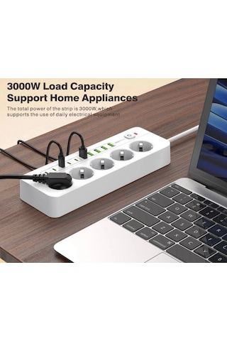 Rose Teknoloji Akım Korumalı 5 Priz / 5 Usb / 5 Type-c Girişli 2 M Uzatma Kablolu Priz 0 - 2 M