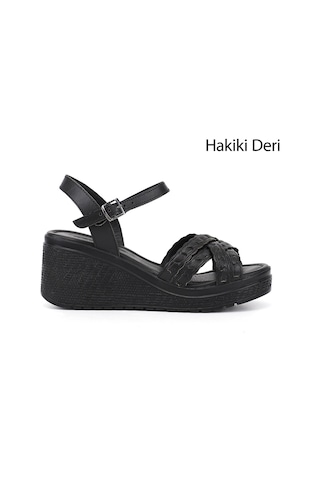 Gönderi(R) Gönderi R Kadın Siyah Bilek Bağlı Dolgu Topuk Hakiki Deri Sandalet Dyza50445258 Siyah