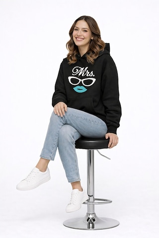 Nevermind Mr Mrs Baskılı Sevgili Kombini Oversize Hoodie Seti Unisex Sevgil Siyah