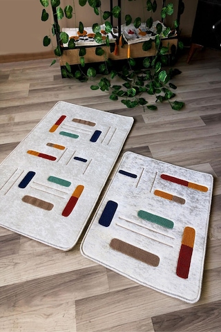 Dijital Baskı Kaymaz Taban Yıkanabilir 2'li Punch Banyo Paspas Takımı Pcp004 Renkli