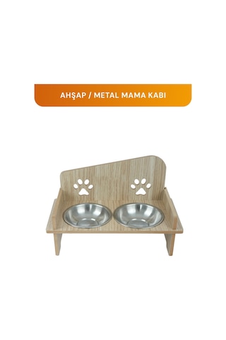 Ahşap Kedi Köpek Mama Su Kabı Standı, Metal Suluk, Kedi Köpek Halısı