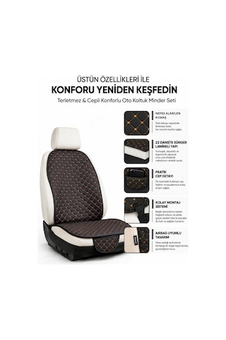 Terletmez Cepli Oto Koltuk Minder Seti Ön Koltukları İçin Kolay Montaj Universal Koruyucu Kılıf Kumaş 69891171