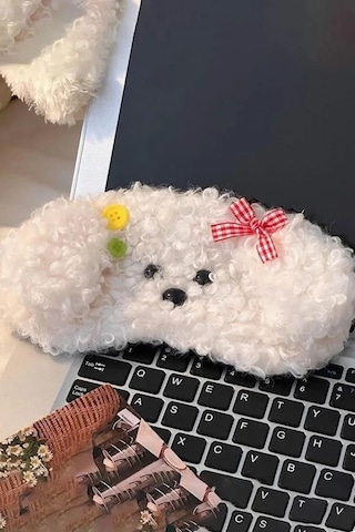 Caş Dekorasyon Beyaz Renk Köpek Motif Peluş Uyku Bandı Beyaz