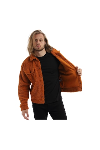 Erkek Kıvırçık Peluş Cıt Cıt Kapamalı Ceket Tarçın