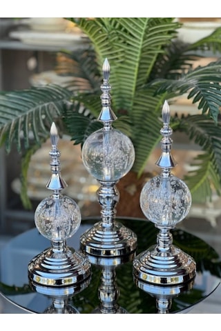 Elta Collection Lüks Gümüş Kristal Küre Alem 3 Lü Dekoratif Obje Seti 100 X 110