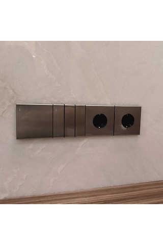MERALLI INOX 1'li Permütatör anahtar, hakiki fırçalanmış paslanmaz çelik, çerçevesiz 86×86 Modüler kasa dahil