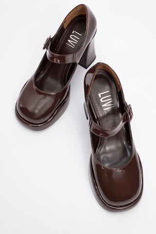 Jagol Kahve Rugan Kadın Topuklu Ayakkabı Kahverengi