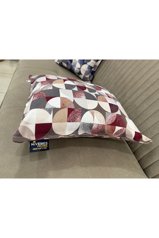 Nivemeshome Mozaik Bordo-gri 45x45 Dolgulu Kırlent Kılıfı Bordo-gri