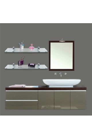 Raf Kitaplık Etejer Banyo Kitaplık Dekoratif Füme Cam 50X12Cm Füme