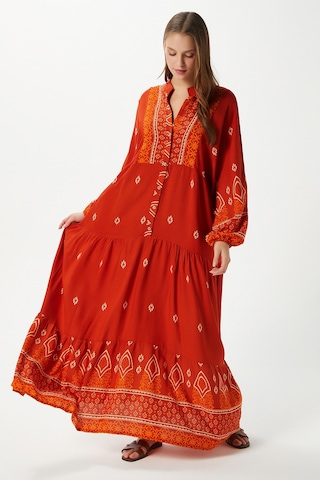 Modest Kadın Andrea Turuncu %100 Viskon Maksi Boy Yazlık Elbise Turuncuekrubej Çok Renkli