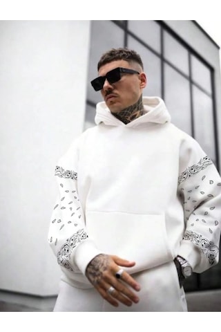 Altamira Erkek Kahverengi Kol Desenli Oversize Kapşonlu Sweatshirt 001