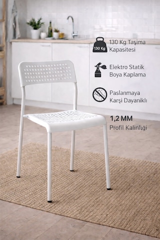 4'lü Mari Beyaz Mutfak Sandalyesi Ve Balkon Sandalyesi Plastik Oturma Alanlı, Metal Ayaklı, Bahçe