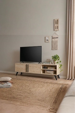 Tv Ünitesi 2 Kapaklı Raflı Dolaplı Tv Sehpası Traverten
