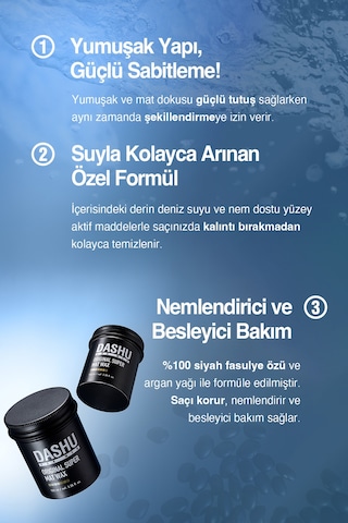 Ultra Güçlü, Mat Bitişli, Kalıntı Bırakmayan, Besleyici Dashu For Men Premium Original Super Mat Wax