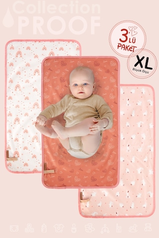3lü Alt Açma Değiştirme Örtü Sıvı Geçirmez Koruyucu Alez Yıkanabilir Bebek Bakım Pedi XL SomonGrup