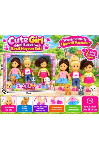 Cute Girl Mini Bebek Ve Evcil Hayvan Üçlü Set Nhr