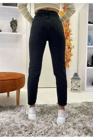 Siyah Mom Jean Yüksek Bel Likralı Kot Pantolon
