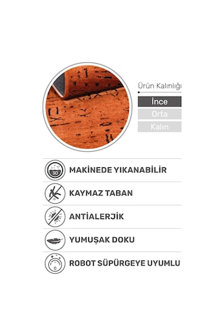 Venüs Kiremit Iskandinav Kilim, Yumuşak, Kaymaz Tabanlı, Yıkanabillir, Antialerjik Pamuk Halı Turuncu