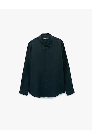 Koton Klasik Yaka Regular Fit Uzun Kollu Keten Gömlek Lacivert 6sam60190hw