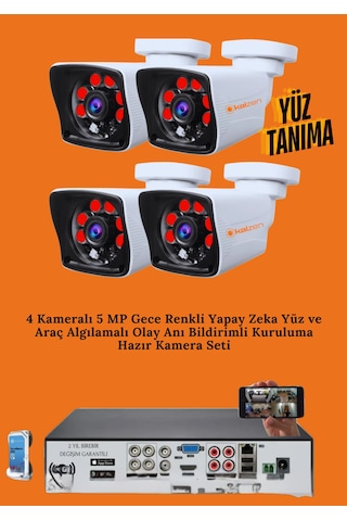 Kazıen 4 'lü 5 Mp Full Hd Yüz Ve Araç Tanımalı Kamera Sistemi Set