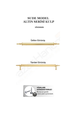 Sude Model Altın Altın Serisi Lüks Mobilya Kulpu 128 Mm - 160 Mm - 192 Mm - 224 Mm Seçenekli, Seçtiğiniz Ebat 2 Adet Gelir Altın 160mm