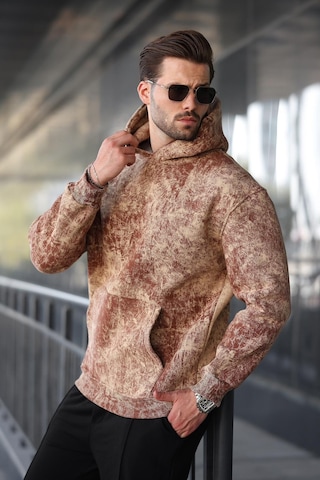 Madmext Kahverengi Desenli Kapüşonlu Erkek Sweatshirt E7167 Kahverengi
