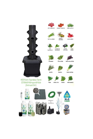 Topraksız Tarım Kule Sistemi - 4 Katlı 12 Bitkili Hidroponik Kule