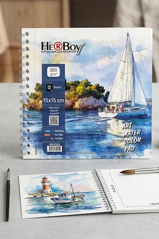Telli Suluboya Eskiz Defteri 15x15 Cm 1 Adet Herboy 300 Gr Sulu Boya Eskiz Defteri Karakalem Çizim 12 Sayfa Dokulu Kağıt