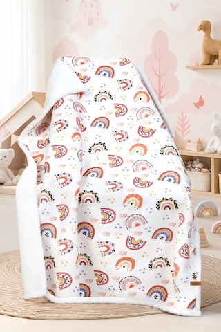 Fluffy Bebek Battaniyesi 80x100 Cm Gök Pudra Kundak Puset Çift Taraflı Koyun Tüyü Battaniye