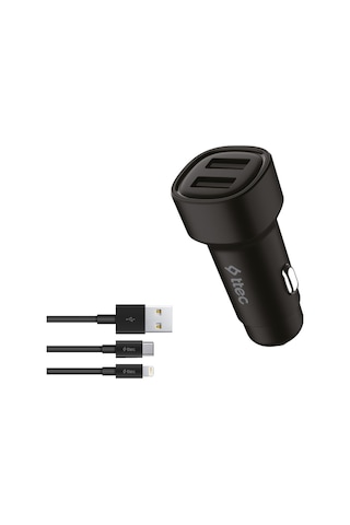Smartcharger Duo 3.1a Araç Şarj Aleti Çift Usb + Usb-c Ve Lightning Kablo