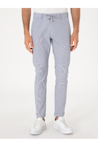 Cacharel Açık Mavi Slim Fit Gofreli Beli Bağcıklı Spor Pantolon Denim