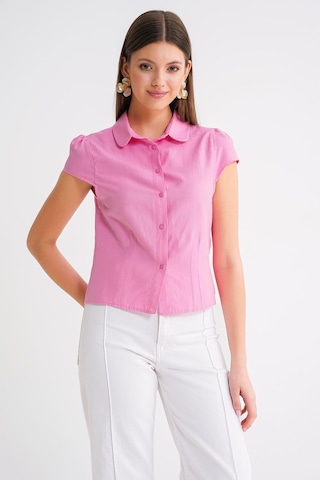 Mixray 4698 Kadın Ay Kol Fit Pensli Gömlek Pembe