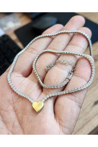 Çift Renkli 2 Mm Suyolu Kalp Gümüş Kolye