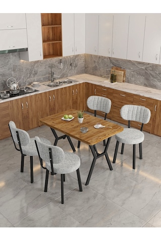 Azra 70x110cm Atlantik Mutfak Masası, Mutfak Masası Takımı, Yemek Masası, 4 Açık Gri Sandalye Açık Gri
