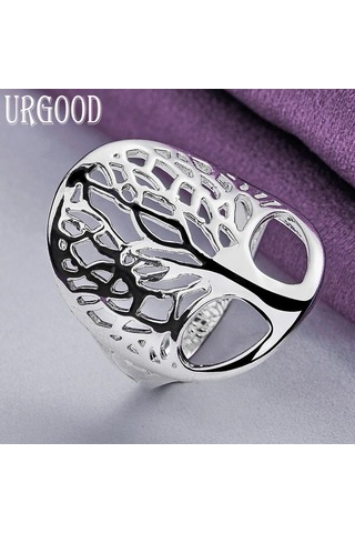 925 Ayar Gümüş Hayat Ağacı İçi Boş Yüzük Moda Takı 6